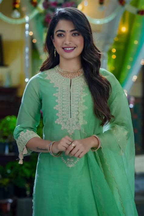 Devnaagri - Rashmika Mandanna in Green Dori Embroidered Kurta Set
