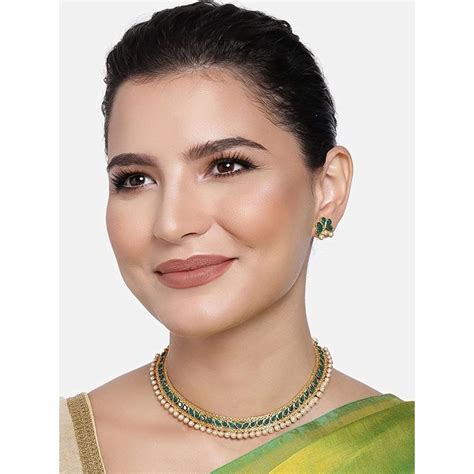 Buy I Jewels Gold Plated Traditional Green Choker Necklace Jewellery ...