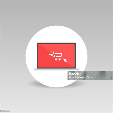 Online Shopping Concept Vector Round Icon Shopping Cart Icon On Red ...