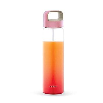 Borosil Crysto Borosilicate Glass Water Bottle, Pink Lid, Wide Mouth ...