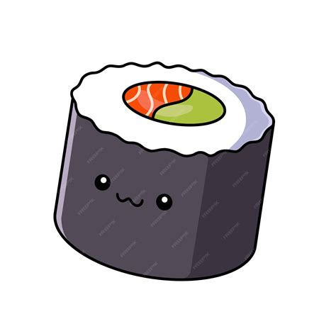 Cute sushi maki roll - cartoon character - vector illustration ...