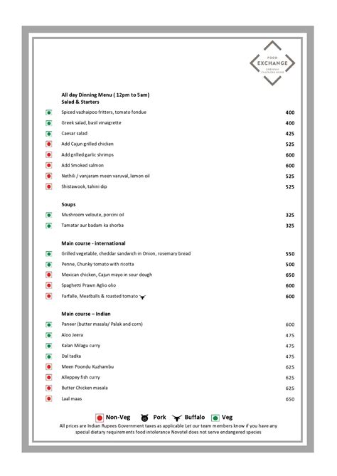 Menu at Food Exchange - Novotel Chennai Chamiers Road, Chennai