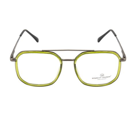 Geometric Eyewear Frame - Gun Metal with Green Rim |Double Barrel Hing ...