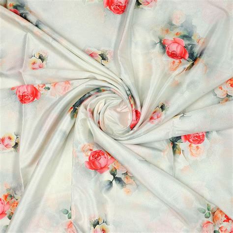 Digital Printed Silk Crepe Fabric - Floral Print - Unstitched Fabric ...