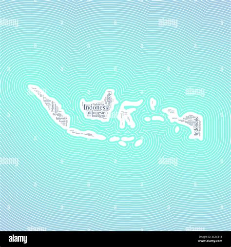 Indonesia shape formed by country name in multiple languages. Indonesia border on stylish ...