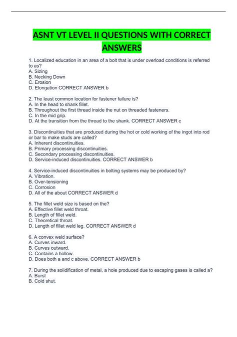 ASNT VT LEVEL II QUESTIONS WITH CORRECT ANSWERS - ASNT VT - Stuvia US