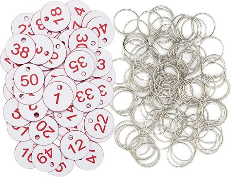 Plastic Number Tags Key Tags ID Tags Engraved Number with Key Rings (1-50, White) – BigaMart