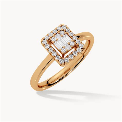 Buy Lab Grown Diamond Baguette Halo Ring For Women Online | Bayan Jewelry