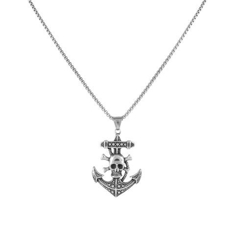 Silver Pirate Anchor Pendant with 22" Jared Chain for Men | Black Mamba ...
