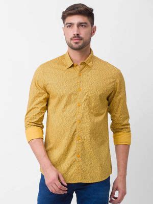 Buy Spykar Yellow Cotton Full Sleeve Printed Shirt for Men Online