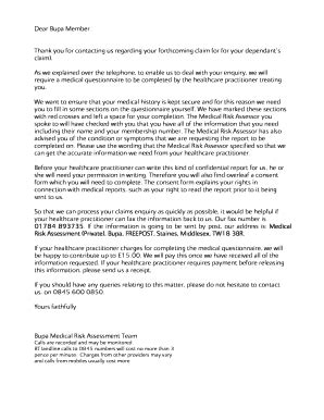 Bupa Medical Questionnaire and Consent Form - Blank Fillable Template ...