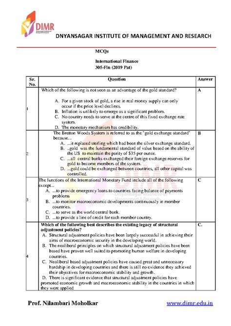 305 FIN International Finance MCQ Review 2019 - Studocu