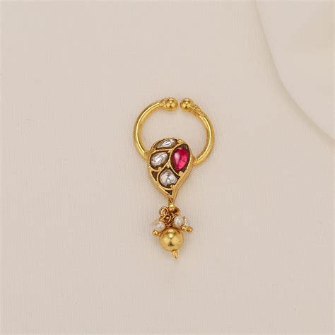 Buy Shree Nose pin | 92.5 Gold Plated Kundan Nosepin Online – The ...