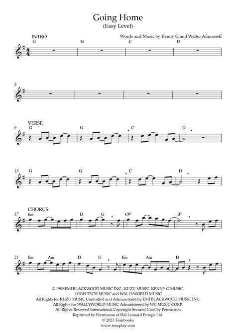 Going Home (Easy Level, Tenor Sax) (Kenny G) - Saxophone Sheet Music