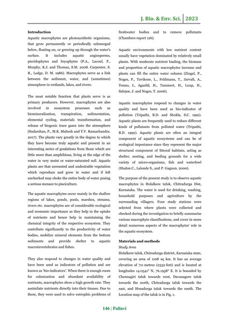 Diversity and identification of aquatic macrophytes of four lakes of Holalkere Region ...