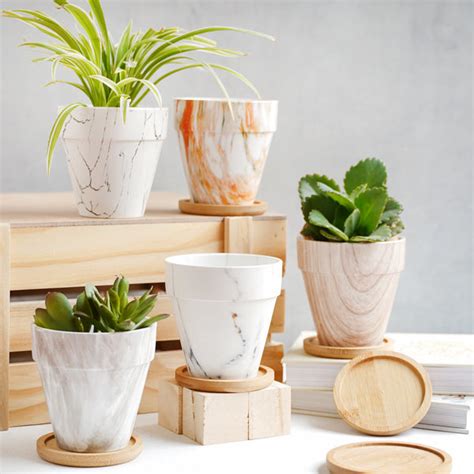 Ceramic Planter With Wooden Base - Table Ceramic Planter | Nestasia