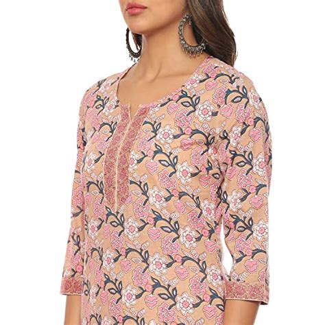 Buy BIBA Women's Peach Cotton Hand Block Print Unstitched Suit Set at ...