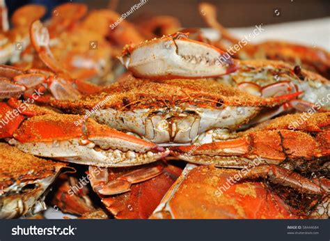 Close Up Of A Table Of Freshly Steamed Maryland Blue Crabs Stock Photo ...