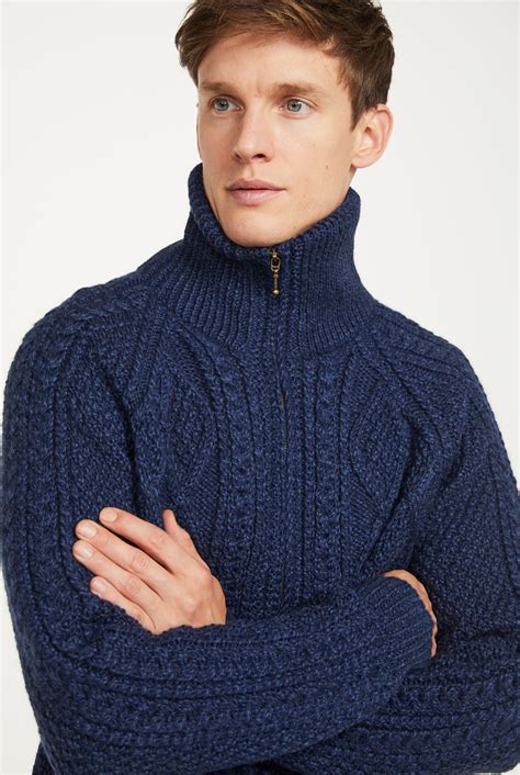 Brannock Men's Aran Zipper Cardigan - Navy