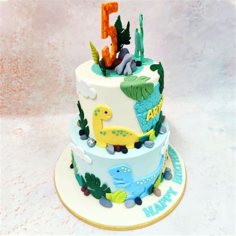 Two Tier Cute Dinosaur Cake | Prehistoric Cake | Liliyum Patisserie ...