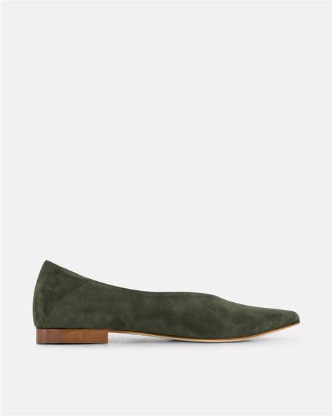 Oya | Ramona Ivy Green Suede Pointed Flat in large sizes