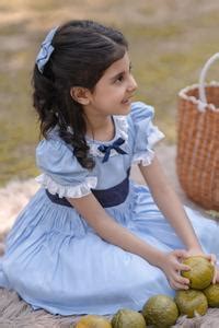 Buy Blue Cotton Bows Dress With Mesh Applique For Girls by The Pony ...