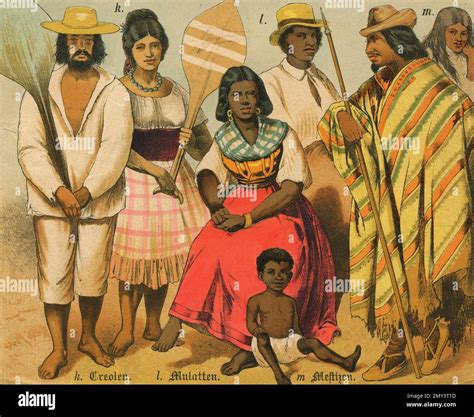 Populations of the world: Creole, Mulattos, Mestizo, color illustration ...