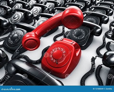 Red Rotary Phone Surrounded by Black Phones Stock Illustration ...