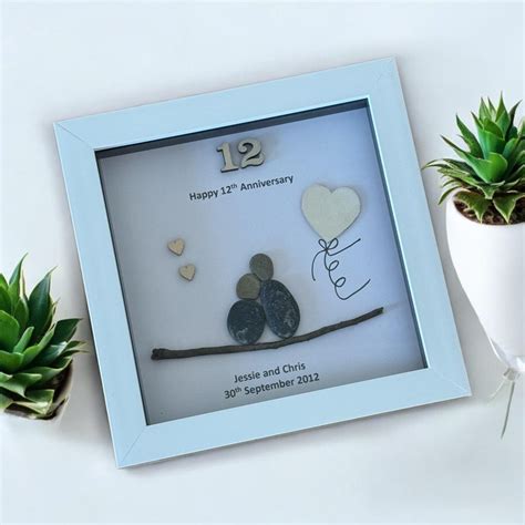 Silk Wedding Anniversary Pebble Picture, 12th Anniversary Gift for Wife ...