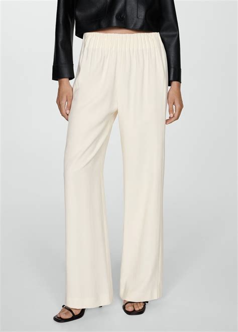 Wideleg trousers with elastic waist - Women | MANGO Taiwan area