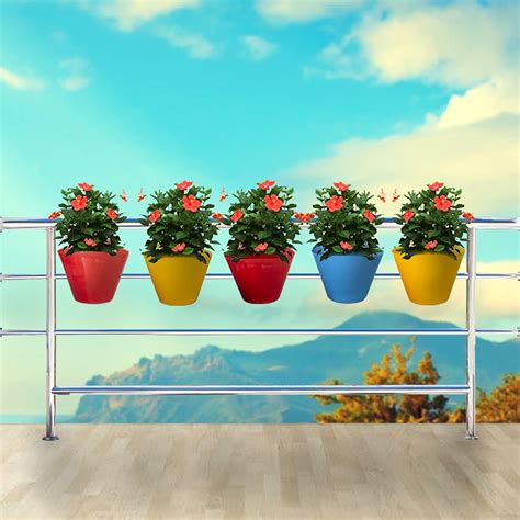 TrustBasket Victor Hook Railing Pot (Set of 5) | Hanging Pots for Plant ...
