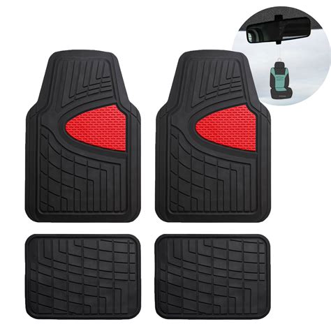 FH Group Rubber Non-Slip Red Car Floor Mats, Universal Fit 4pc Full Set ...