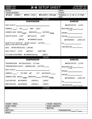 X-6 SETUP SHEET Doc Template | pdfFiller