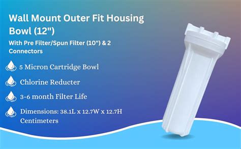 riveric Wall Mount Outer Fit Housing Bowl (12") with Pre Filter/Spun ...