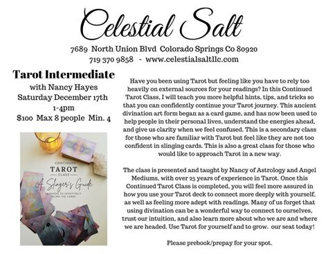 Tarot Intermediate Class with Nancy, Celestial Salt, Gleneagle, 17 ...
