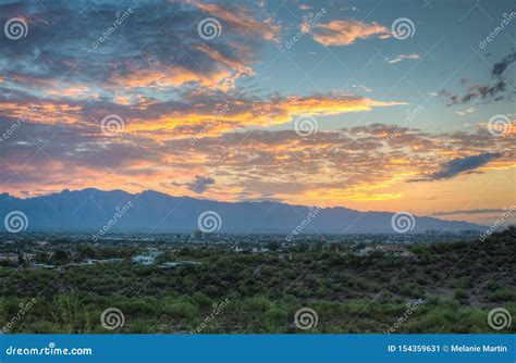 Colorful Sunrise Over Tucson Mountains in Arizona Stock Image - Image ...