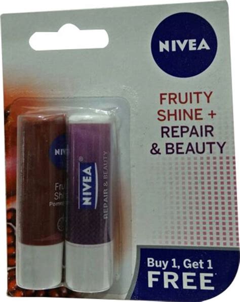 NIVEA Fruity Shine Repair Beauty Lip Balm Pack B1G1 Pomegranate - Price ...