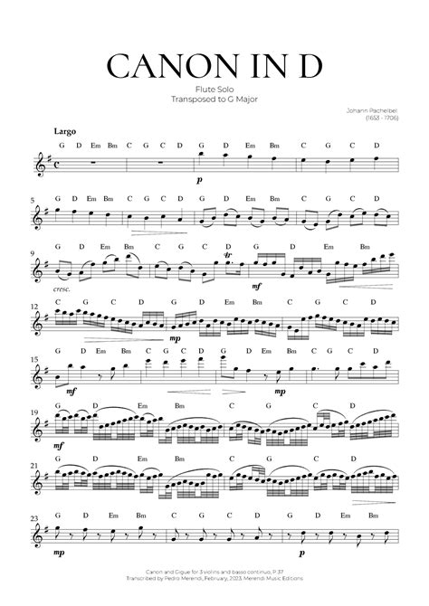 Canon in D (Flute Solo) - Johann Pachelbel Sheet Music | Johann ...