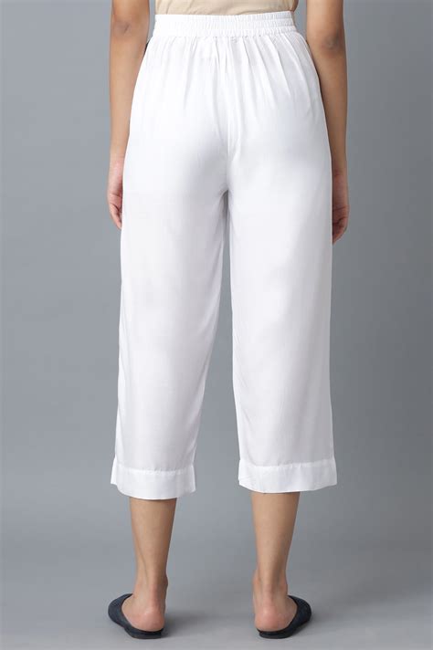 Buy White Solid Wide Leg Cotton Culottes With Elasticated Waist Online ...