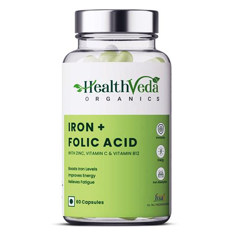 Buy Health Veda Organics Iron Folic Acid Supplement with Zinc, Vitamin ...