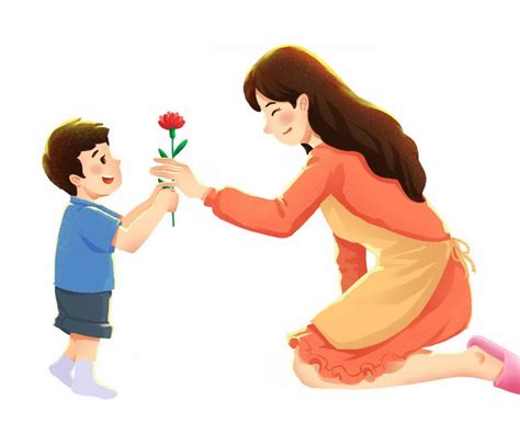 母亲节卡通男孩送花给妈妈7421555免抠图片素材 - 设计盒子