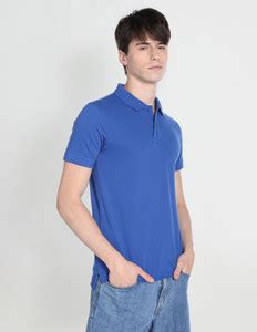 FLYING MACHINE Solid Men Polo Neck Blue T-Shirt - Buy FLYING MACHINE ...