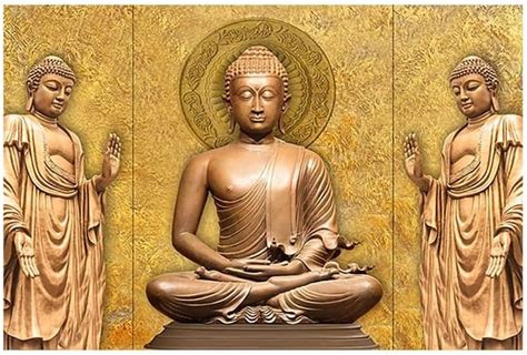 CHRONIKLE Elegant Meditating Buddha With Two Servants Golden Color ...