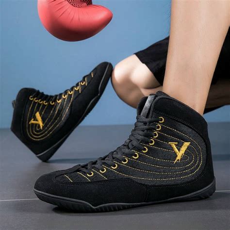 Men's Professional Wrestling Shoes, Mid-Top Combat Boxing Shoes ...