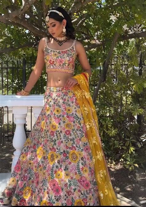 Beautiful thread embroidery sequence work designer lehenga choli ...