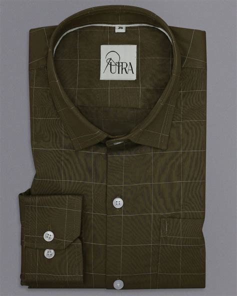 Olive Green Checked Shirt - Putra