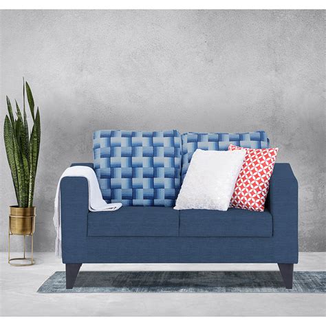 Adorn India Straight line Plus Bricks 2 Seater Sofa (Blue) (3 Year War