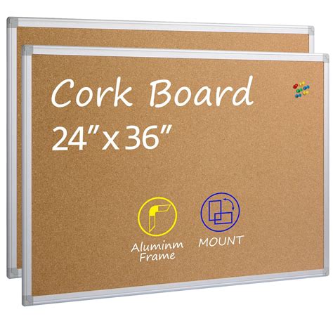 Board2by 2-Pack Cork Board Bulletin Board 24 x 36, Silver Aluminium ...