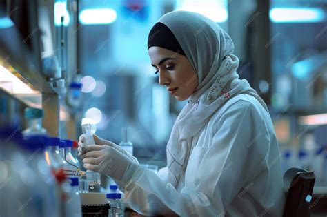 Image of arabic female biotechnologist working in laboratory | Premium ...
