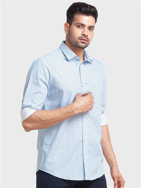 Men Blue Tailored Fit Print Cotton Full Sleeve Shirts – MyRaymond